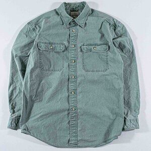 L.L. Bean Sunwashed Canvas Shirt Medium Traditional Fit 270133 Long Sleeve Green